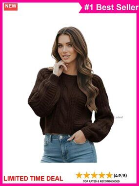 Cropped Cable Knit Sweater Acrylic Long Sleeve Pullover